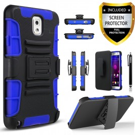 Samsung Galaxy Note 3 Case, Dual Layers [Combo Holster] Case And Built-In Kickstand Bundled with [Premium Screen Protector] Hybird Shockproof And Circlemalls Stylus Pen (Blue)
